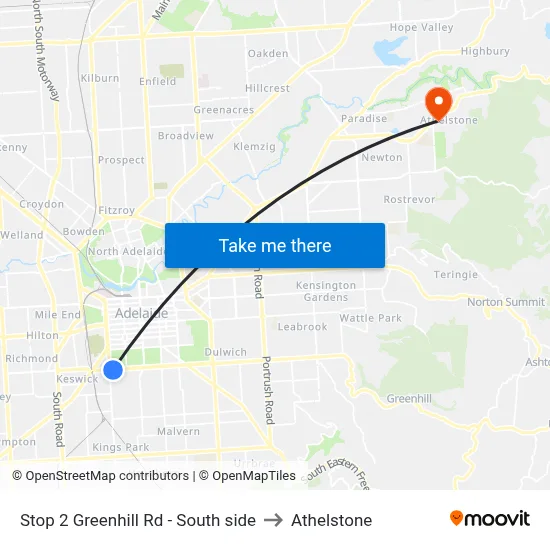 Stop 2 Greenhill Rd - South side to Athelstone map