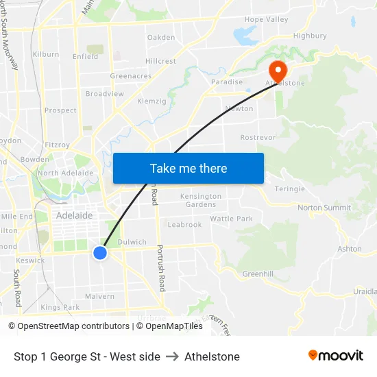 Stop 1 George St - West side to Athelstone map
