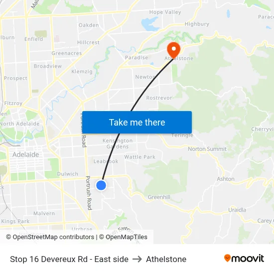 Stop 16 Devereux Rd - East side to Athelstone map