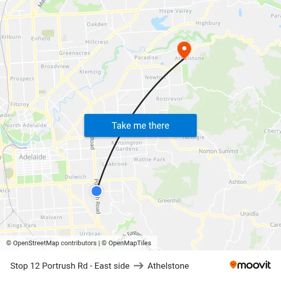 Stop 12 Portrush Rd - East side to Athelstone map