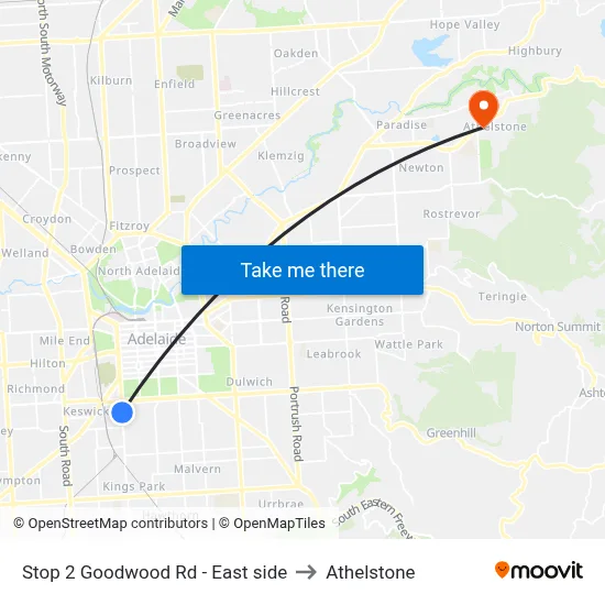 Stop 2 Goodwood Rd - East side to Athelstone map