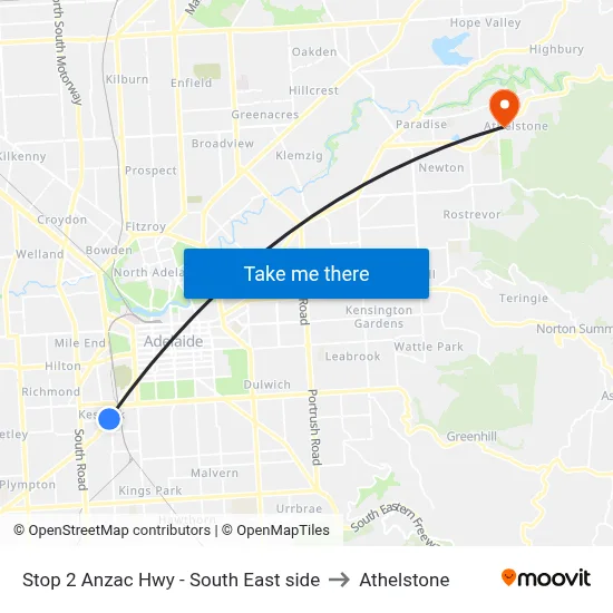 Stop 2 Anzac Hwy - South East side to Athelstone map