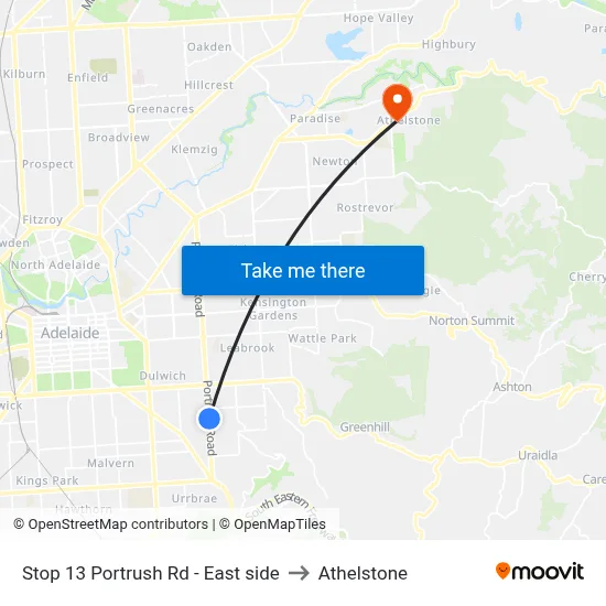 Stop 13 Portrush Rd - East side to Athelstone map