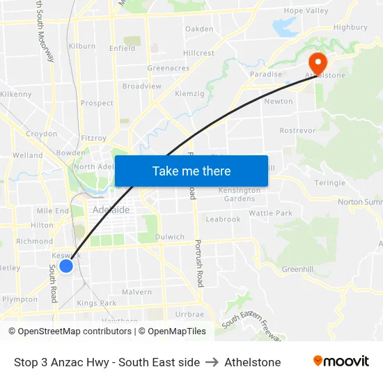 Stop 3 Anzac Hwy - South East side to Athelstone map