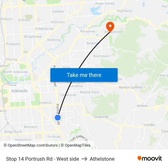 Stop 14 Portrush Rd - West side to Athelstone map
