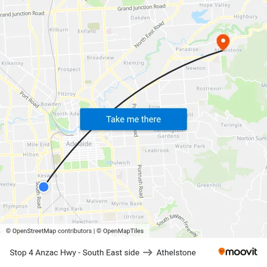 Stop 4 Anzac Hwy - South East side to Athelstone map