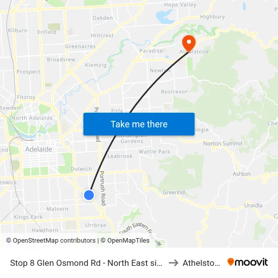 Stop 8 Glen Osmond Rd - North East side to Athelstone map