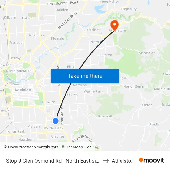 Stop 9 Glen Osmond Rd - North East side to Athelstone map