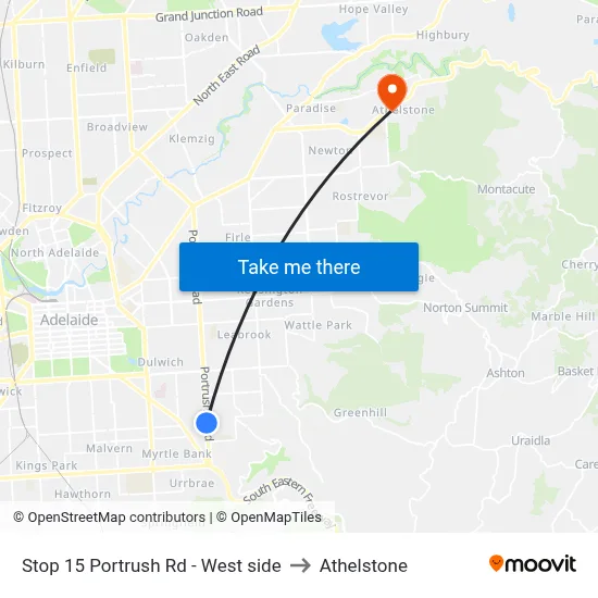Stop 15 Portrush Rd - West side to Athelstone map