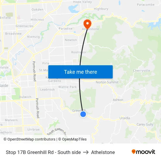 Stop 17B Greenhill Rd - South side to Athelstone map