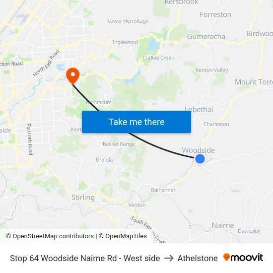 Stop 64 Woodside Nairne Rd - West side to Athelstone map