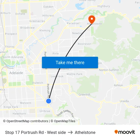 Stop 17 Portrush Rd - West side to Athelstone map