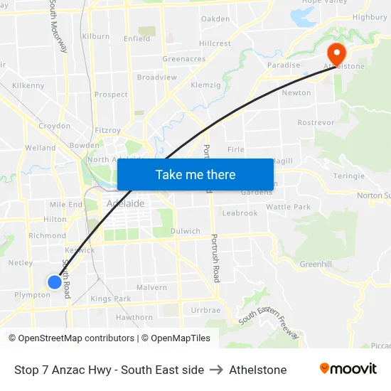 Stop 7 Anzac Hwy - South East side to Athelstone map