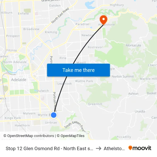 Stop 12 Glen Osmond Rd - North East side to Athelstone map