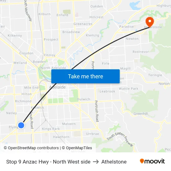 Stop 9 Anzac Hwy - North West side to Athelstone map