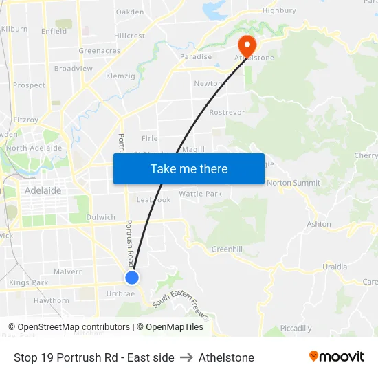 Stop 19 Portrush Rd - East side to Athelstone map