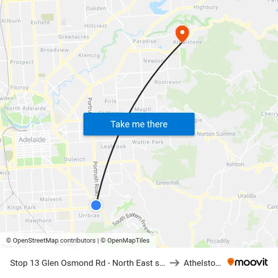 Stop 13 Glen Osmond Rd - North East side to Athelstone map