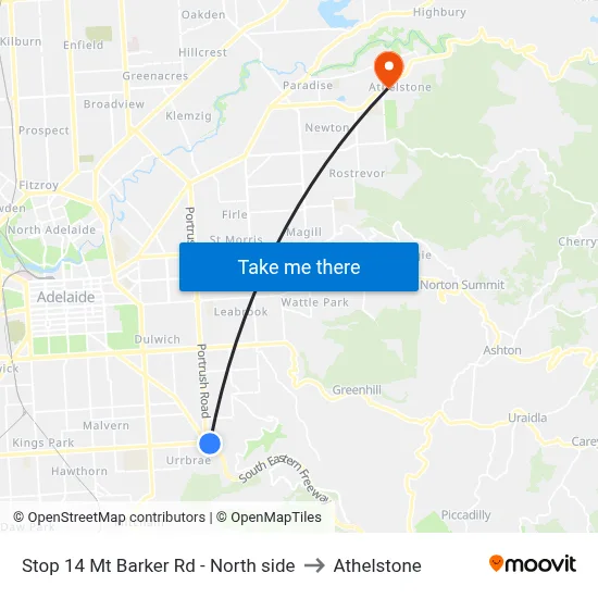 Stop 14 Mt Barker Rd - North side to Athelstone map