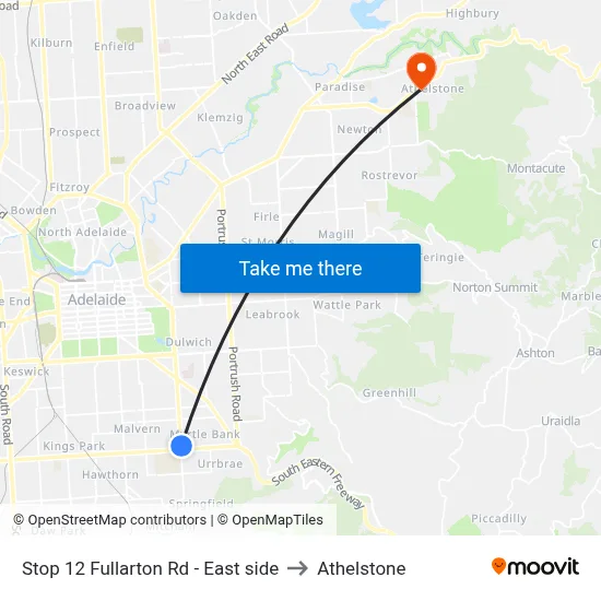 Stop 12 Fullarton Rd - East side to Athelstone map
