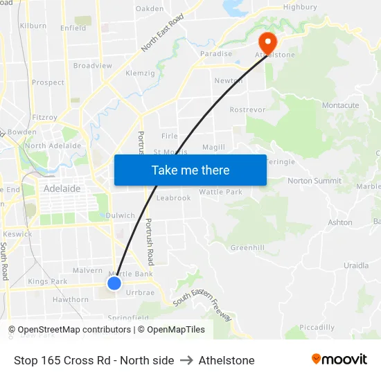 Stop 165 Cross Rd - North side to Athelstone map