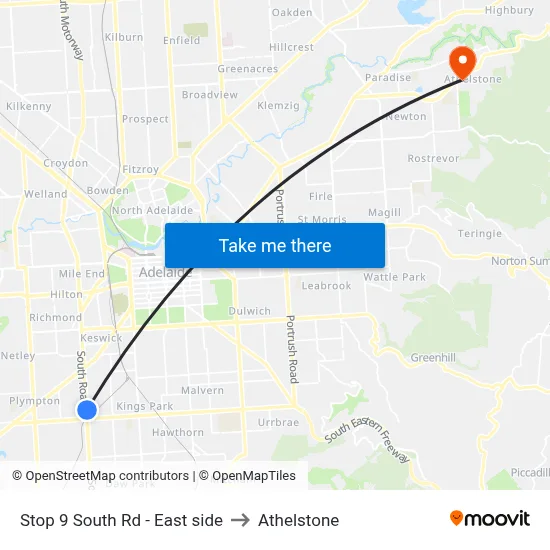 Stop 9 South Rd - East side to Athelstone map
