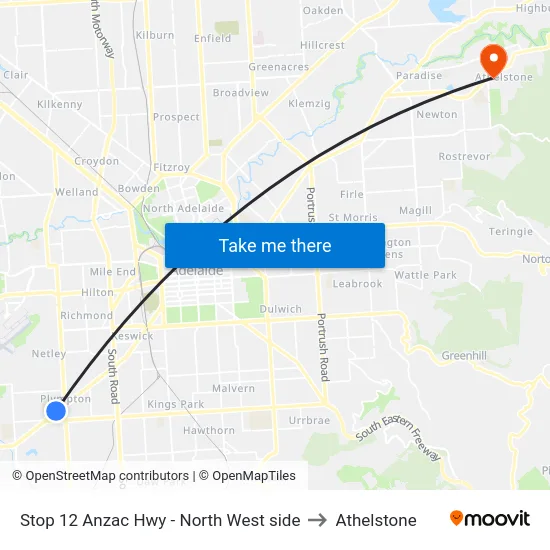 Stop 12 Anzac Hwy - North West side to Athelstone map