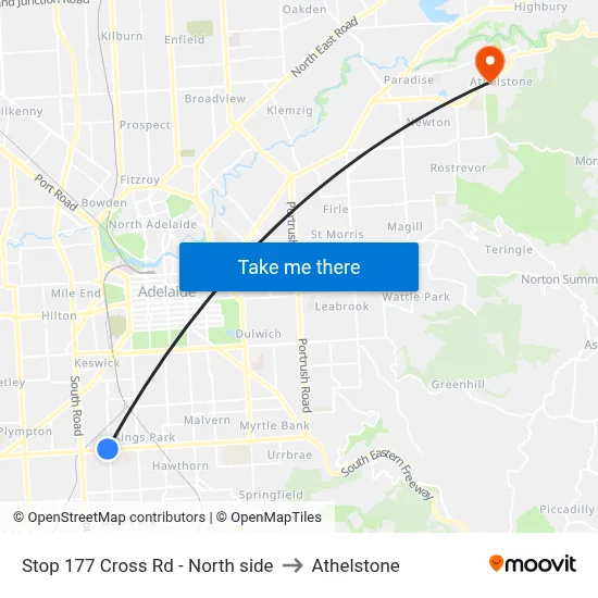 Stop 177 Cross Rd - North side to Athelstone map