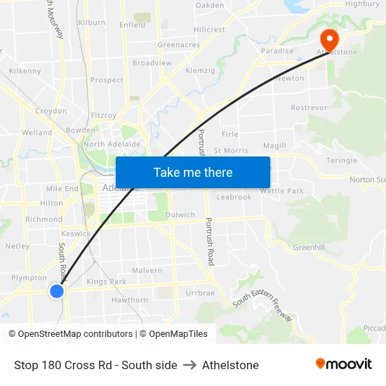 Stop 180 Cross Rd - South side to Athelstone map
