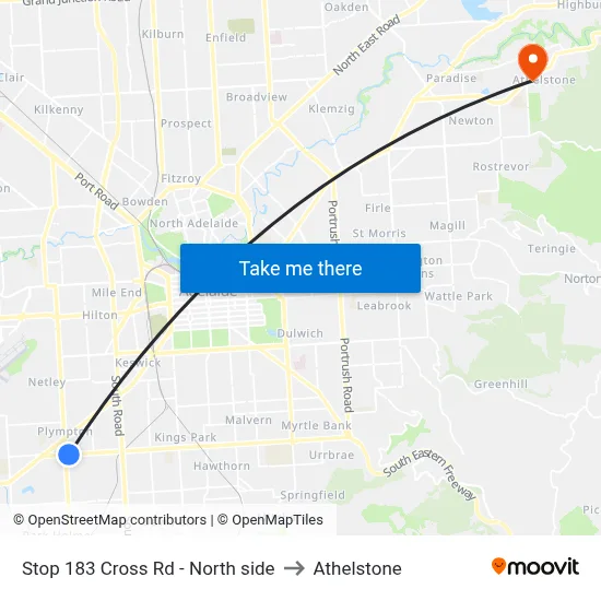 Stop 183 Cross Rd - North side to Athelstone map
