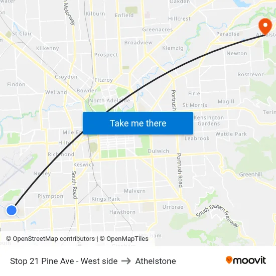 Stop 21 Pine Ave - West side to Athelstone map