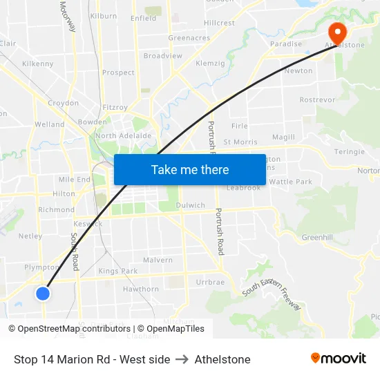 Stop 14 Marion Rd - West side to Athelstone map