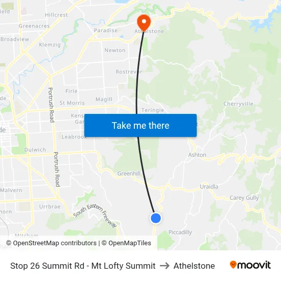 Stop 26 Summit Rd - Mt Lofty Summit to Athelstone map