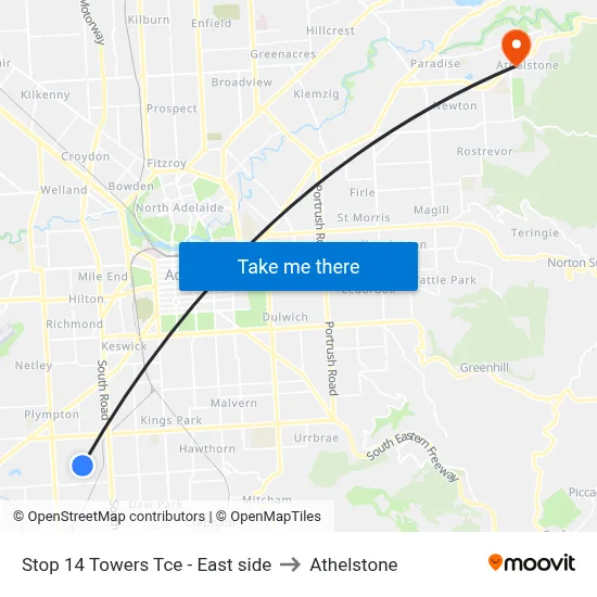 Stop 14 Towers Tce - East side to Athelstone map