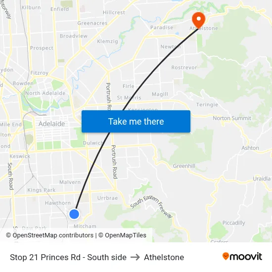 Stop 21 Princes Rd - South side to Athelstone map