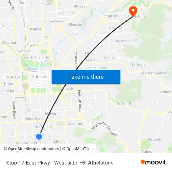 Stop 17 East Pkwy - West side to Athelstone map