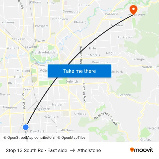Stop 13 South Rd - East side to Athelstone map