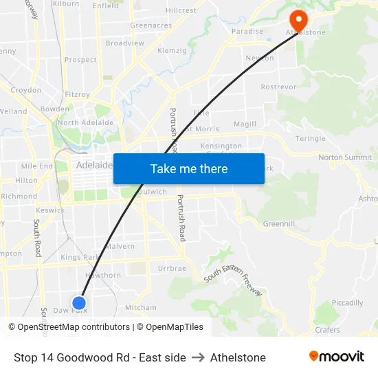 Stop 14 Goodwood Rd - East side to Athelstone map
