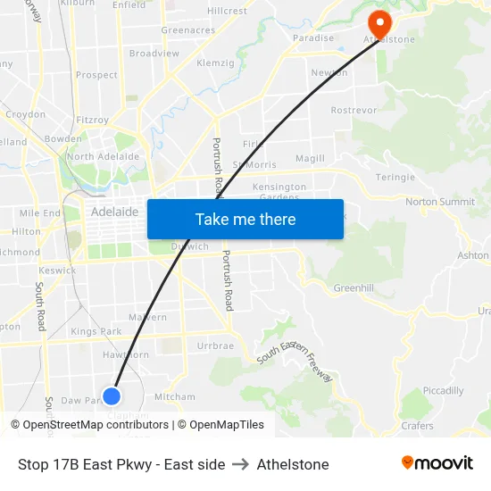 Stop 17B East Pkwy - East side to Athelstone map