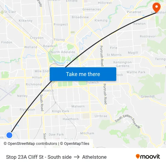 Stop 23A Cliff St - South side to Athelstone map
