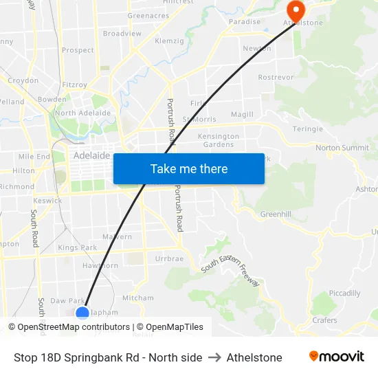Stop 18D Springbank Rd - North side to Athelstone map