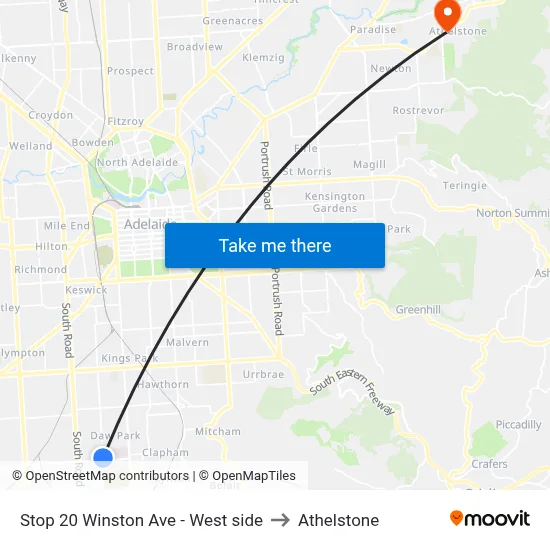 Stop 20 Winston Ave - West side to Athelstone map
