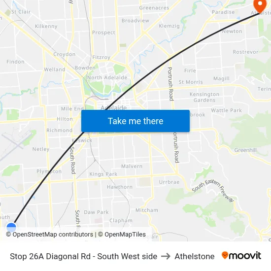 Stop 26A Diagonal Rd - South West side to Athelstone map
