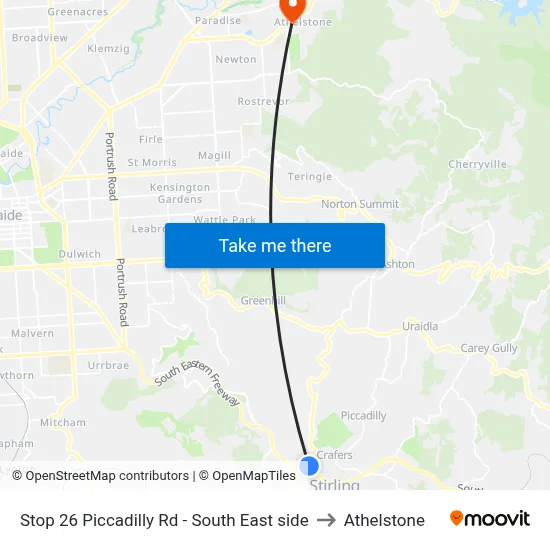 Stop 26 Piccadilly Rd - South East side to Athelstone map