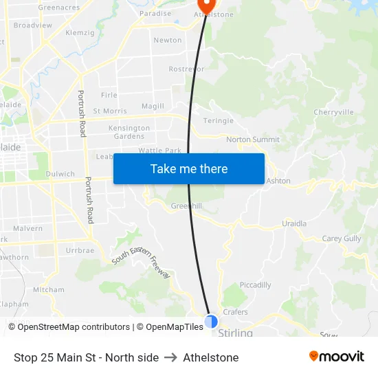 Stop 25 Main St - North side to Athelstone map