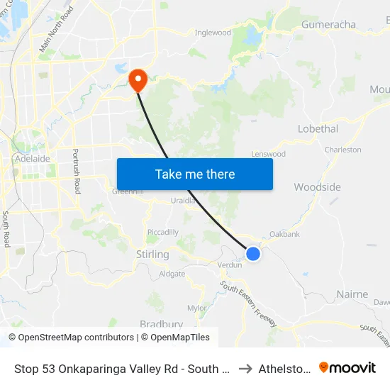Stop 53 Onkaparinga Valley Rd - South side to Athelstone map