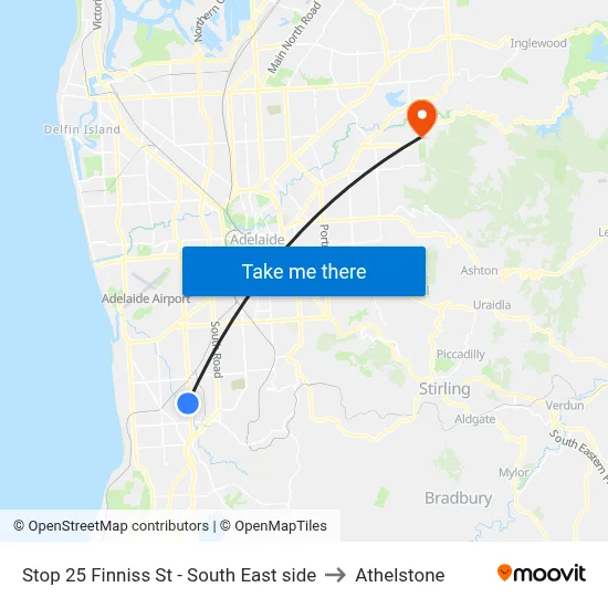 Stop 25 Finniss St - South East side to Athelstone map