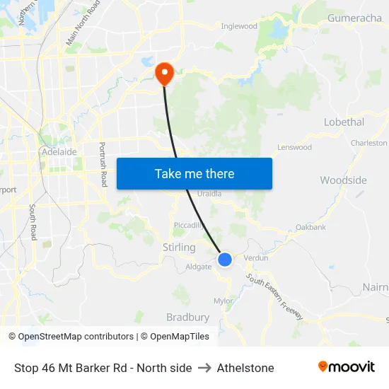 Stop 46 Mt Barker Rd - North side to Athelstone map