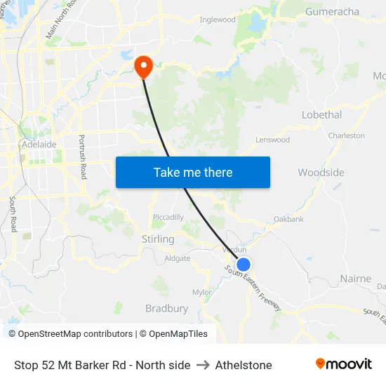 Stop 52 Mt Barker Rd - North side to Athelstone map