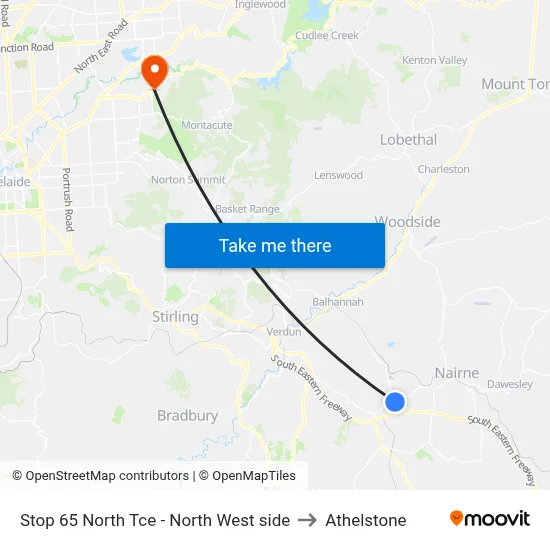 Stop 65 North Tce - North West side to Athelstone map