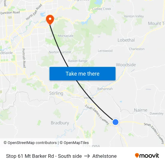 Stop 61 Mt Barker Rd - South side to Athelstone map